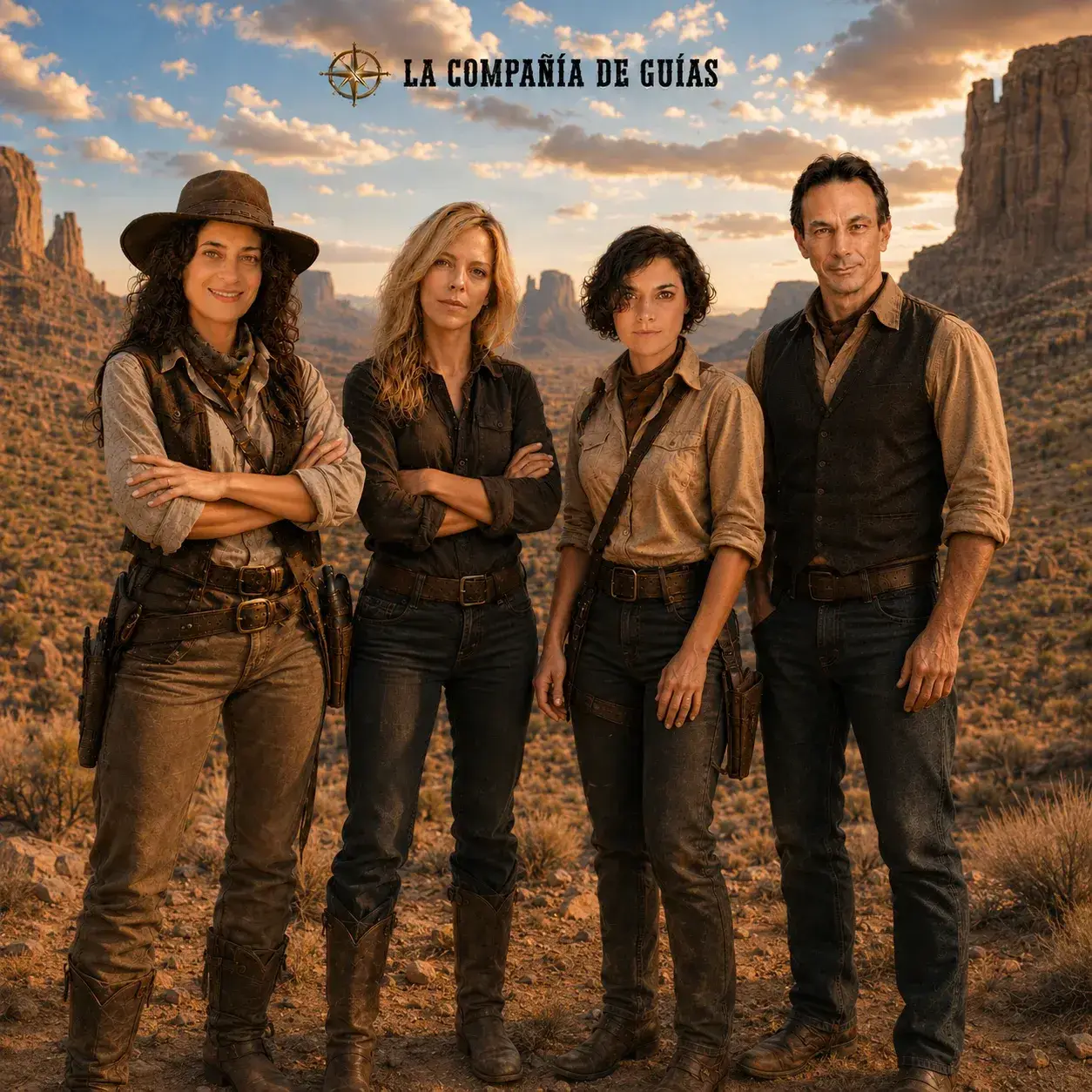 Los cuatro guías de la Compañía, al completo, en el valle del territorio