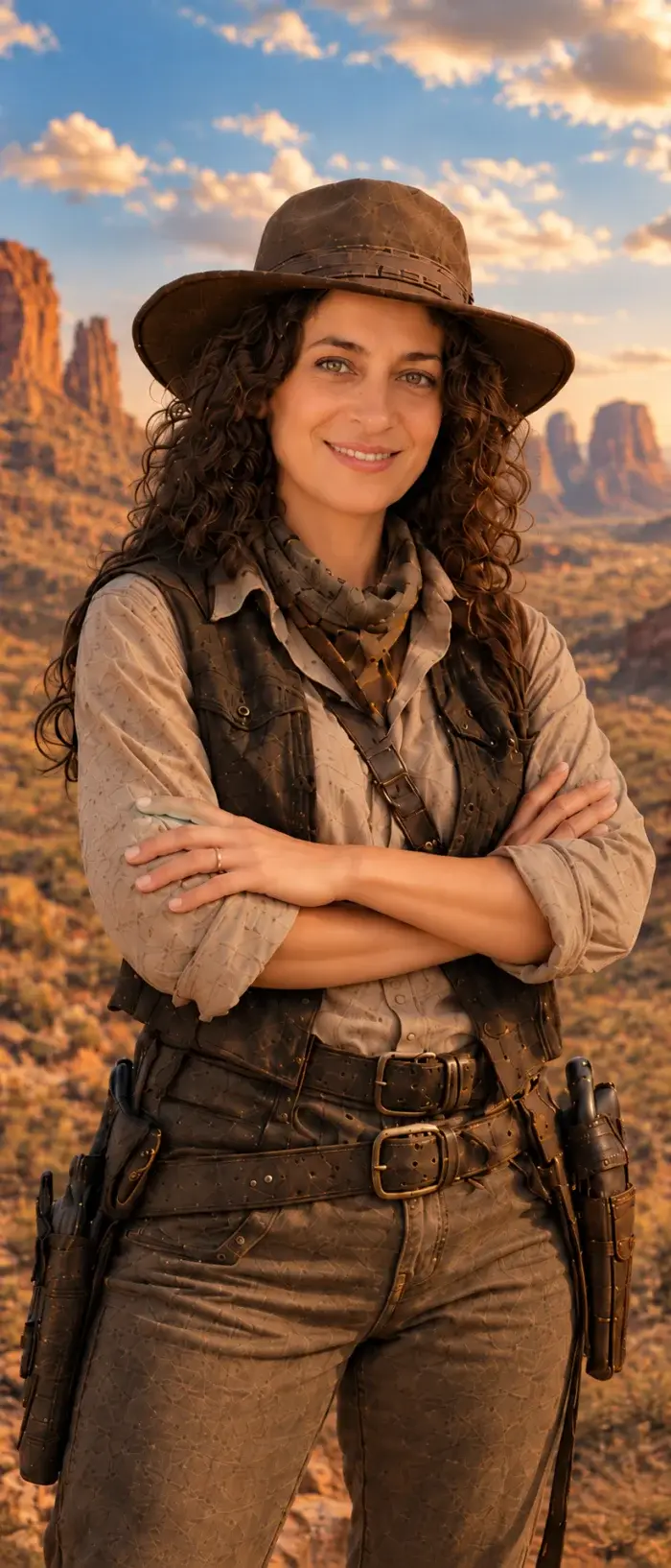 Retrato ilustrado en clave western de Espe, La Exploradora